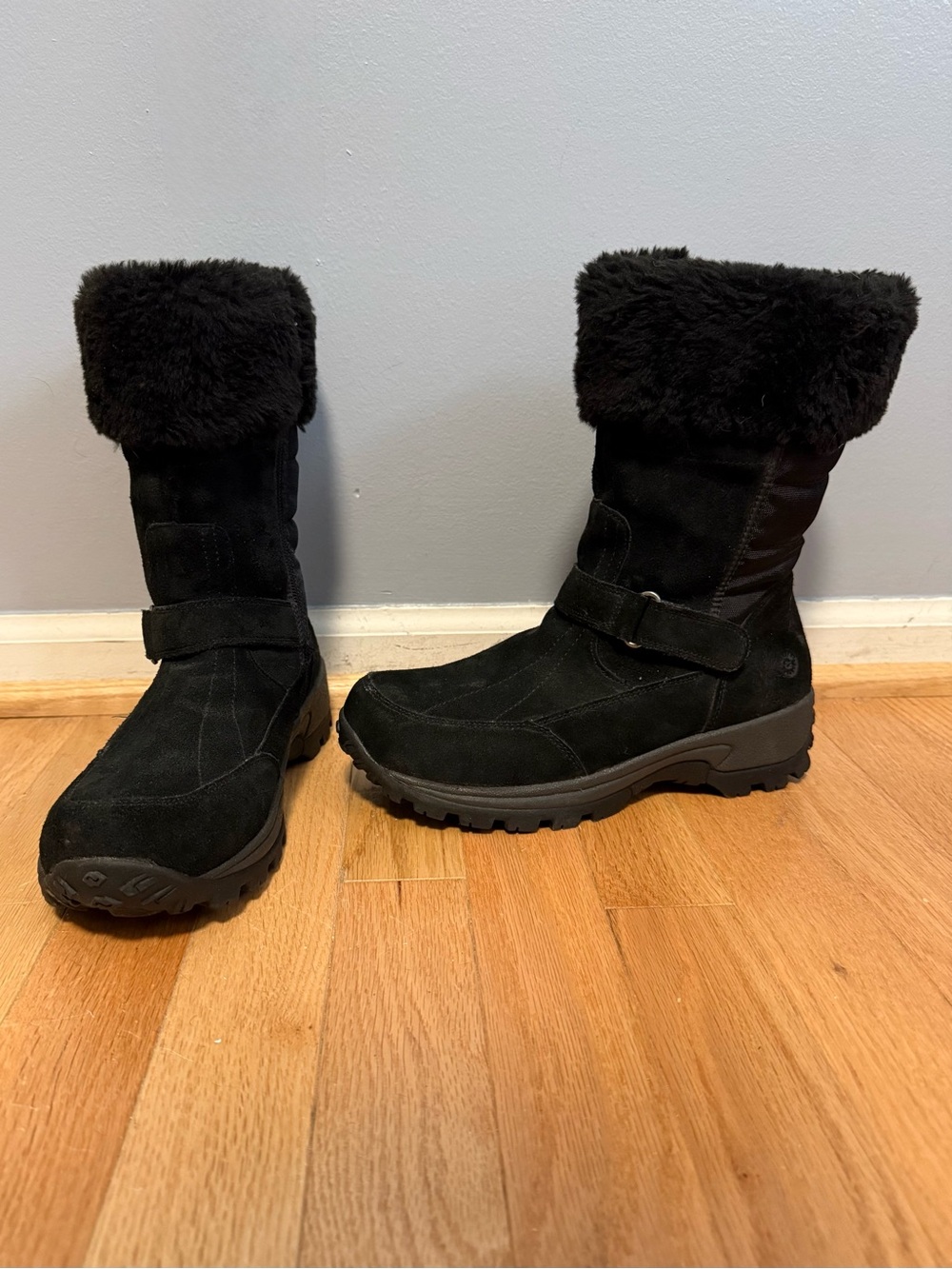 Earth Spirit Black Suede Leather Faux Fur Lined Winter Snow Boots 7.5